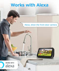 Man using Alexa to display feed from Wireless Outdoor Security Camera With Pan Tilt And Battery Power 2.4G WiFi PIR Motion Detection And Two Way Talk Color Night Vision 9000mAh Battery For Easy No Wires Setup Solar Panel Ready