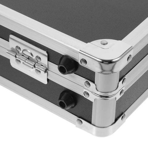 Close-up of the Slick Aluminum Alloy Toolbox Briefcase With Heavy Duty Hard Shell Design, showing latches and corners.