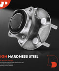 Rear Wheel Bearing And Hub Assembly For Toyota Corolla 2003 To 2008 Matrix Celica 2000 To 2005 And Pontiac Vibe Five Lug Front Wheel Drive Non ABS Replacement Quick Fit, showing high hardness steel construction.