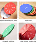 Magnetic Fraction Tiles Circle Set For Kids, 51 Pieces Rainbow Math Manipulatives with colorful fraction circles and magnetic backing.