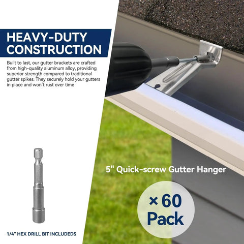 5 Inch Gutter Brackets Kit 60 Pack Heavy Duty With Pre Assembled Screw Hidden Hangers For Quick No Fuss Sagging Rain Gutters Repair Durable Weatherproof Build For Long Lasting Performance