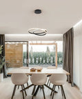 Modern LED Chandelier With Dimmable 36W Light And Remote, Black Acrylic Two Ring Pendant Hanging Lamp for Dining Room