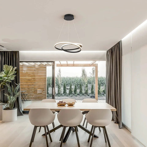 Modern LED Chandelier With Dimmable 36W Light And Remote, Black Acrylic Two Ring Pendant Hanging Lamp for Dining Room
