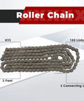 Heavy Duty 35 Roller Chain Kit, 160 Links, 5 Feet, Includes 2 Connecting Links And 1 Offset Link, Fits Go Kart And Mini Bike, Carbon Steel Chain, Heat Treated For Lasting Durability