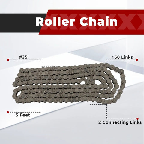 Heavy Duty 35 Roller Chain Kit, 160 Links, 5 Feet, Includes 2 Connecting Links And 1 Offset Link, Fits Go Kart And Mini Bike, Carbon Steel Chain, Heat Treated For Lasting Durability