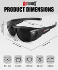 Product dimensions of UV Protection Safety Goggles With Anti Glare Lenses For Outdoor Work And Sports displayed with size measurements.