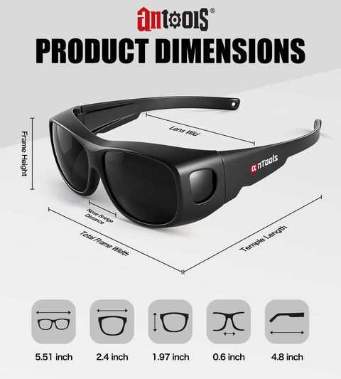 Product dimensions of UV Protection Safety Goggles With Anti Glare Lenses For Outdoor Work And Sports displayed with size measurements.