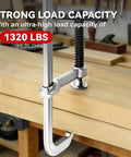 Heavy Duty 12 Inch F Clamps Set For Welding And Metalworking, 1320 Pounds Load Capacity, 4.75 Inch Throat Depth demonstrated in workshop