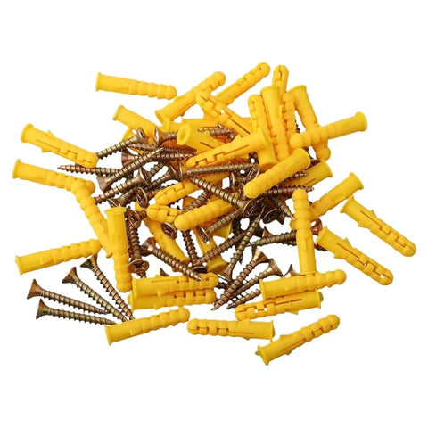 50 Piece Drywall Anchors Kit With Phillips Head Screws 10mm Self Drilling No Pre Drill Install Yellow Zinc Plated Carbon Steel Wall Fasteners For Quick Rock Solid Mounts Of Shelves TVs And More, assorted anchors and screws