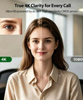 Next Level 4K Webcam With Hella Crisp 30FPS Video And Rock Solid PDAF Autofocus For Live Streamers Gamers And Vloggers Featuring Top Shelf 1080P At 60FPS And Sharp Focus Studio Grade Clarity showing side-by-side comparison of 4K and 1080P clarity on a woman's face.