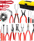 38 Piece Automotive Hose Clamp Pliers Set Plus Fuel Line Disconnect Toolkit with pliers, clamps, and tough toolbox for DIY garage.