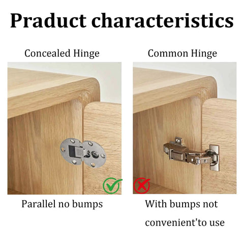 Comparison of Two Pack 90 Degree Adjustable Concealed Cabinet Door Hinges With Page Turning Axis and common hinge installed on wood doors