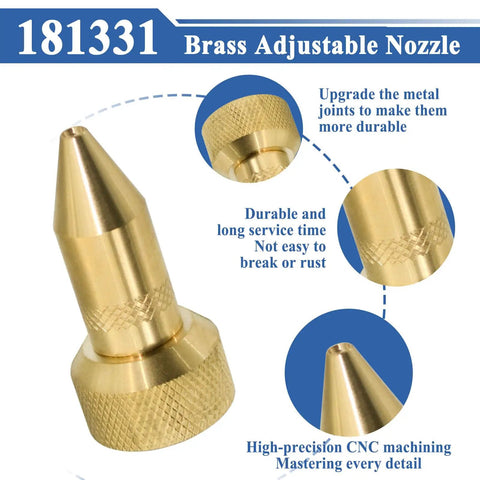 Close-up of 2 Pack Brass Lawn Sprayer Adjustable Nozzle Kit 181331 showing durable brass construction and smooth flow control