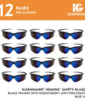 Kickass Worksite Safety Glasses Featuring Slick Blue Mirror Coated Lenses And Heavy Duty Black Frames Built For The Daily Grind While Keeping Your Crew Eyes Fully Protected During Rough Industrial Shifts. Set of 12 pairs with anti-fog coating.