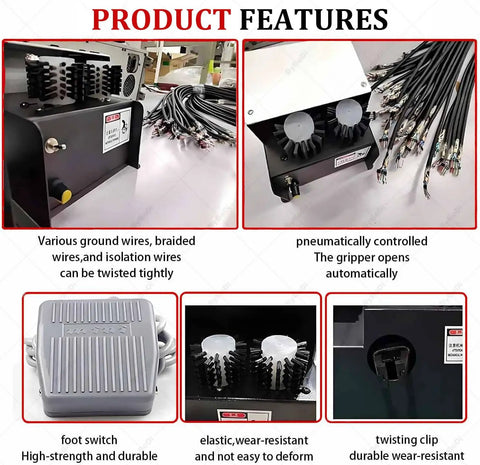 Auto Electric Wire Twister Stripper Machine For Shielded Cable Fast Untwisting Tool showing adjustable brushes and foot switch.