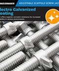 Smooth Turning Adjustable Scaffold Screw Jack And Galvanized Leveling Support With 30K Rating And 12 Inch Travel, detailed view of electro galvanized bolts.