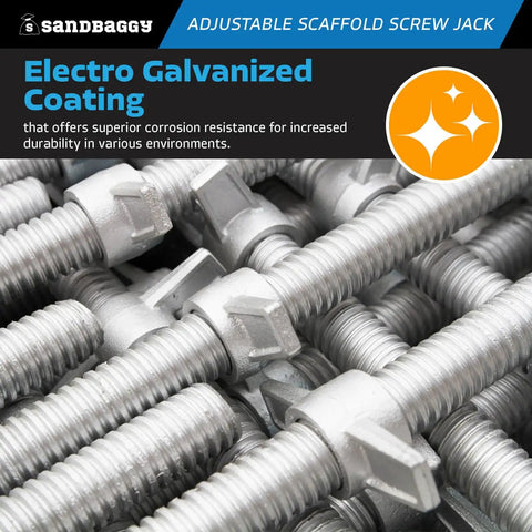 Smooth Turning Adjustable Scaffold Screw Jack And Galvanized Leveling Support With 30K Rating And 12 Inch Travel, detailed view of electro galvanized bolts.
