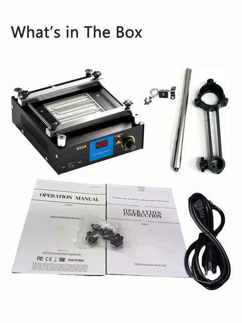 Pro Grade BGA Rework Station With Preheating Oven And Hot Plate 110V 450W Digital PCB Preheater kit contents