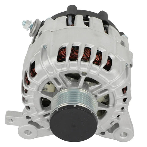 Straight Up Heavy Duty Alternator For Nissan Rogue 2014 To 2018 120 Amp SC6 groove pulley side angle view.