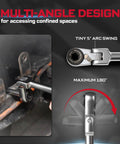 60 Piece Pivoting Flex Head T-Handle Ratchet Wrench Set with 72-Tooth Reversible Ratchet showing multi-angle design in use.