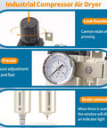 Three Quarter Inch NPT Pro Grade Three Stage Air Dryer System With Auto Drain Water Separator, lock function, pressure gauge.