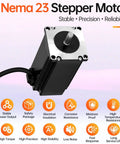 Nema 23 stepper motor with black body and silver end plate; 57x110mm, 2-phase bipolar, central shaft