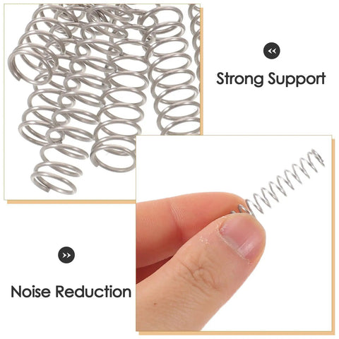 Grab These 10 Pack Stainless Steel Sprayer Compression Springs For Garden Pump Bottle Repair And Rebuild. Easy Swap Universal Replacement Ensures Quick Fixes And Smooth Operation Without Any Fuss Or Hassle For Your Diy Projects. 10-pack stainless steel compression springs, close-up and held by hand