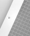 Close-up of 36 by 36 inch Cube Core Eggcrate Return Air Grille Aluminum Rust Proof White Finish highlighting corner detail and mesh pattern.