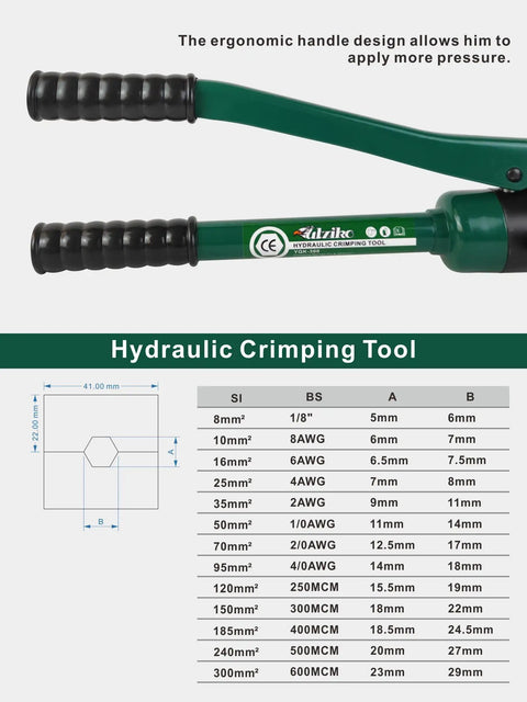 Beefy 16 Ton Hydraulic Cable Lug Crimper Kit With 13 Die Set For 9 AWG To 600 MCM Wires, Heavy Duty Electrical Terminal Crimp Tool, Pro Grade Wire Crimping Kit