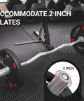 Olympic Curl Bar 47 Inch Barbell With 2 Inch Diameter Chrome Plated Heavy Duty Bar on gym floor with weight plates