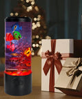 Jellyfish USB Night Light Mood Lamp With 7 Color Changing Modes Realistic Aquarium Scene For Home Bedroom Decor Creates A Chill Ocean Vibe Easy USB Powered Gift For Kids And Adults next to wrapped presents