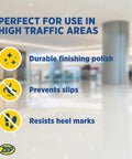 Top Tier High Traffic Floor Polish In A Five Gallon Pail Brings Slick Commercial Shine Locked Down to resist heel marks and prevent slips.