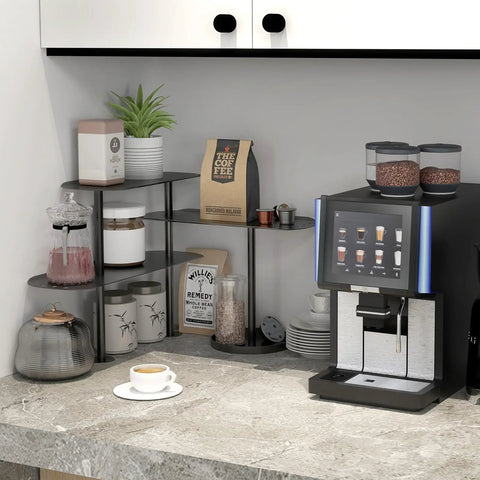 Sturdy Three Tier Metal Corner Shelf For Kitchen And Bathroom Countertops Sleek Black Vertical Storage Rack With Non Slip Base Built Tough For Spices Coffee Station Kick Clutter Out