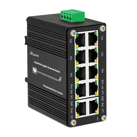 Rugged Industrial Gigabit PoE Plus Ethernet Switch With Eight 802.3at PoE Ports And Two Uplink Ports, DIN rail mounted