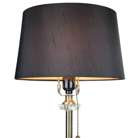 Shallow Oval Hardback Lamp Shade Top 12 By 8 Inches Bottom 14 By 10.5 Inches Height 8.5 Inches Black Silk Type Exterior With Premium Gold Lining V Notch Fitter For 6 And 8 Inch Reflector Bowls