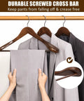 Solid Walnut Wood Coat Hangers Six Pack With Extra Wide Shoulders And Non Slip Pants Bar For Jackets, Sweaters, Pants And Heavy Clothes