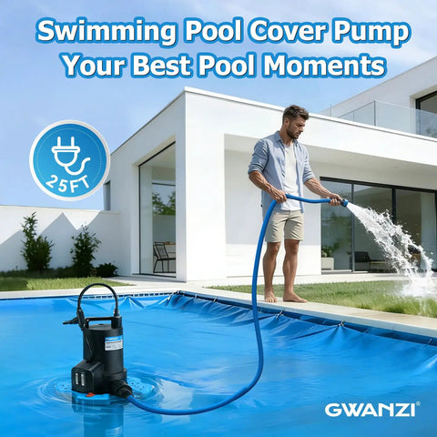 Half Horsepower Pool Cover Pump With Automatic On Off 3500 GPH Submersible Water Pump Includes Filter Net, check valve, and cord