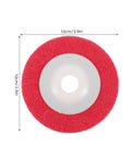 Red nylon buffing wheel, 10cm diameter, for plastic and wood use, part of Nylon Buffing And Polishing Wheels For Plastic And Wood With Efficient High Speed Grinding Non-Woven Abrasive Discs For Auto Maintenance At Home.