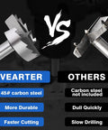 Comparison of Heavy Hitter 16 Piece High Carbon Steel Forstner Drill Bit Set With Hex Shank versus standard bits, highlighting durability.