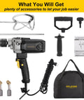 Beast Mode 10 Amp Corded Drill Mixer Kit with Five Eighth Inch Chuck and accessories displayed
