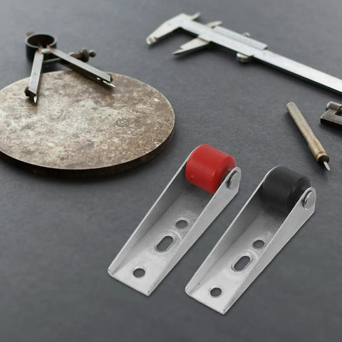 Heavy Duty Sliding Barn Door Rollers Built Tough For Large Widths Cold Rolled Steel Hardware with red and black rollers.