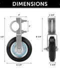 Dimensions of Heavy Duty 6 Inch Gate Wheel Caster For Smooth Glide On Metal Swing Gates, showing size details.