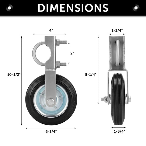 Dimensions of Heavy Duty 6 Inch Gate Wheel Caster For Smooth Glide On Metal Swing Gates, showing size details.