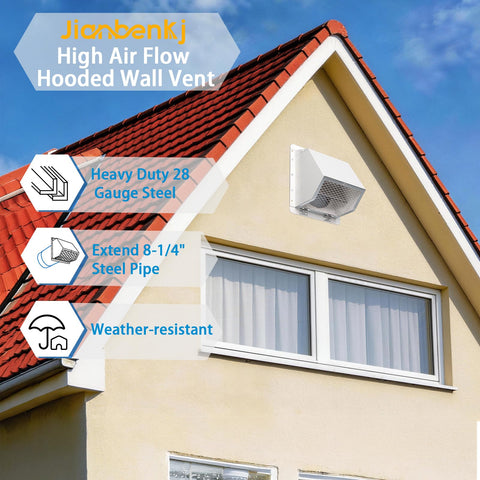 10 Inch Hooded Wall Vent With Screen And Damper For Outdoor Exhaust on house exterior, highlighting weather resistance