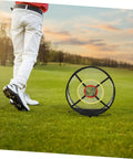 Golfer using Golf Chipping Net With Advanced Ball Capture System For Indoor And Outdoor Training Foldable Design With Golf Ball Bag