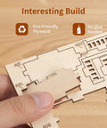 3D Wooden Villa Puzzle Model Kit For Adults, DIY Home Office Decor, Stress Relief And Screen Free Activity close-up of laser-cut plywood pieces