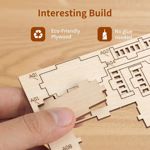 3D Wooden Villa Puzzle Model Kit For Adults, DIY Home Office Decor, Stress Relief And Screen Free Activity close-up of laser-cut plywood pieces