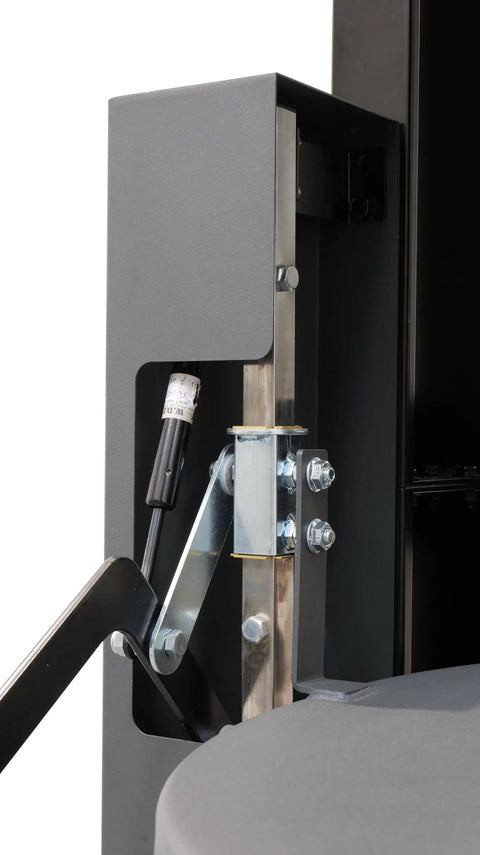 Close-up of the quick release mechanism on the Top Shelf Cyclone Dust Collector With 1 5HP Motor And 110V Power.