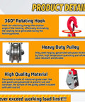 Heavy Duty Snatch Block With Hook For 1/2 To 5/8 Inch Wire Rope 3 Ton Winch Pulley For Tow Trucks Rollback Haulers Durable Galvanized Steel Rigging Accessory For Safer Lifts, side view