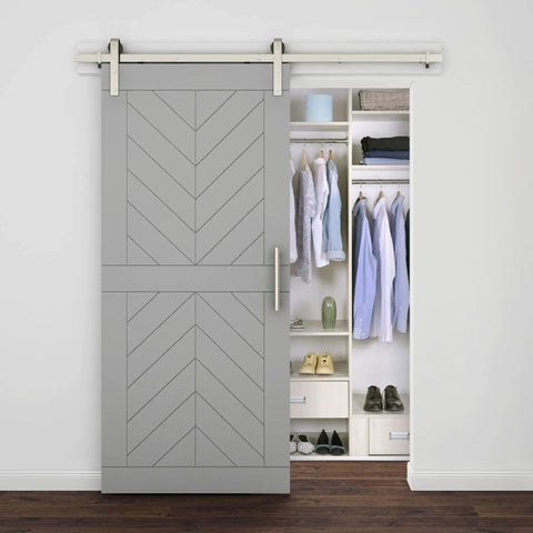 Classic Interior Sliding Barn Door Kit With Two Piece Track 72 Inch Satin Nickel Finish Supports One Door Up To 220 Lbs in use